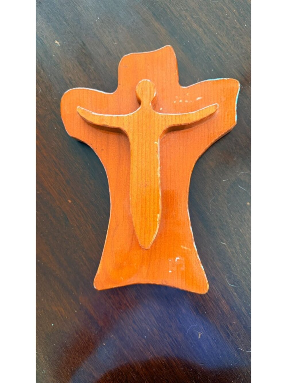 Handcrafted Wooden Wall Cross With Raised Figure Signed Bob Dowry 2002